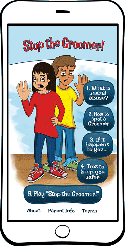 Screenshots of the Stop the Groomer app.